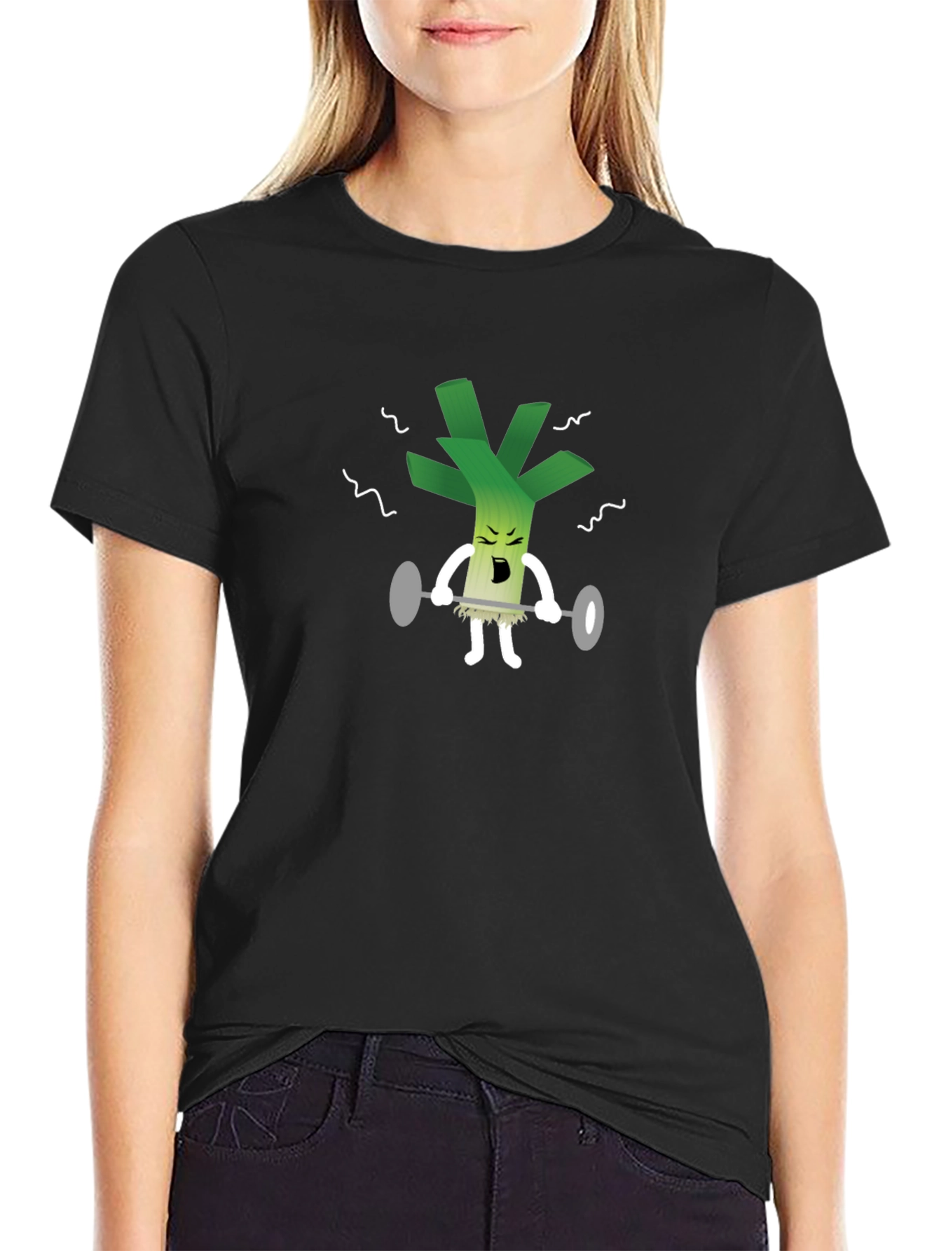 Weightlifting Leek Graphic Tee - Black Cotton T-Shirt