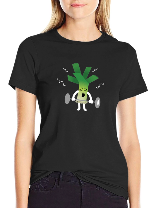 Weightlifting Leek Graphic Tee - Black Cotton T-Shirt