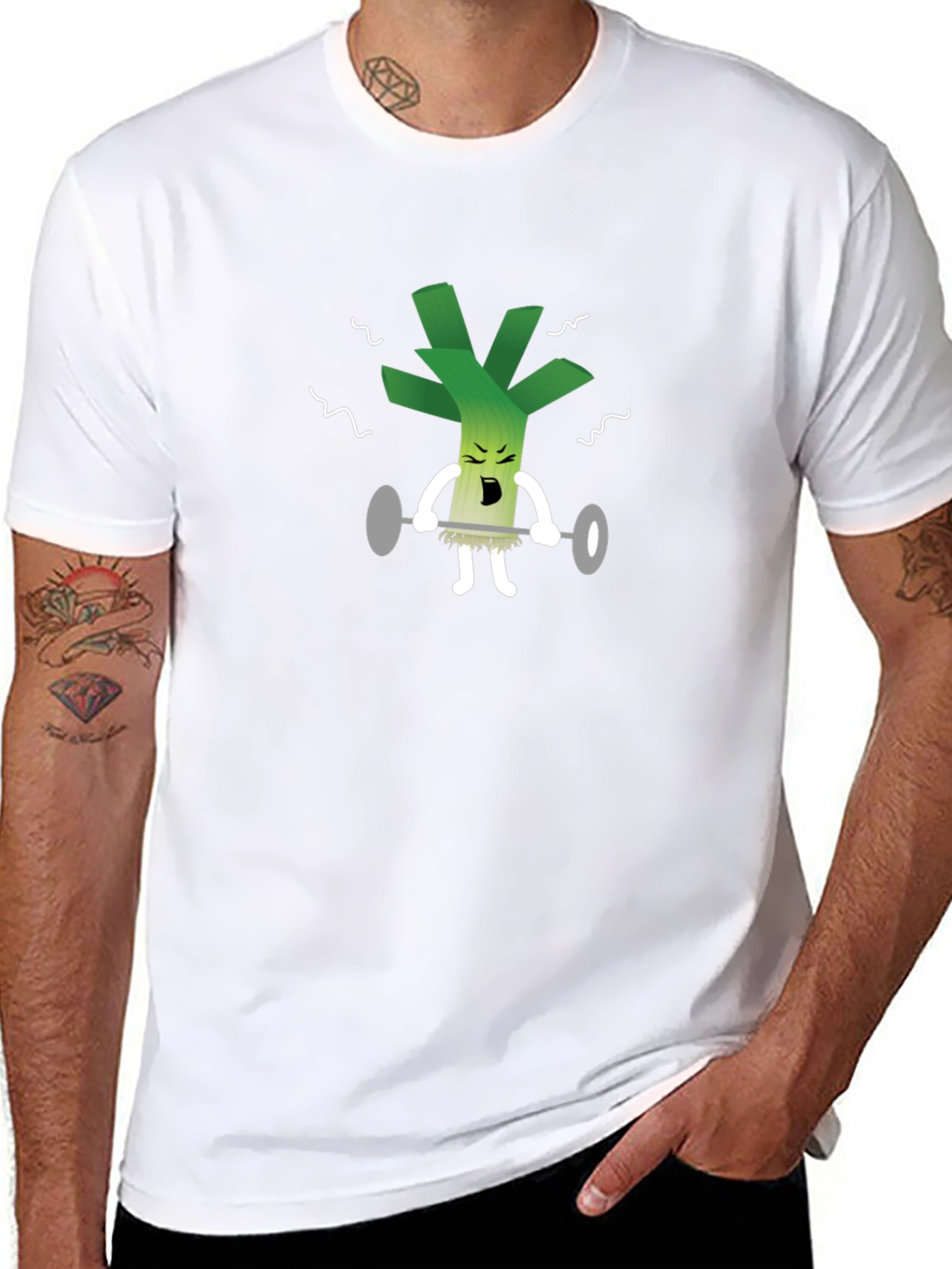 Weightlifting Leek Graphic Tee - Black Cotton T-Shirt