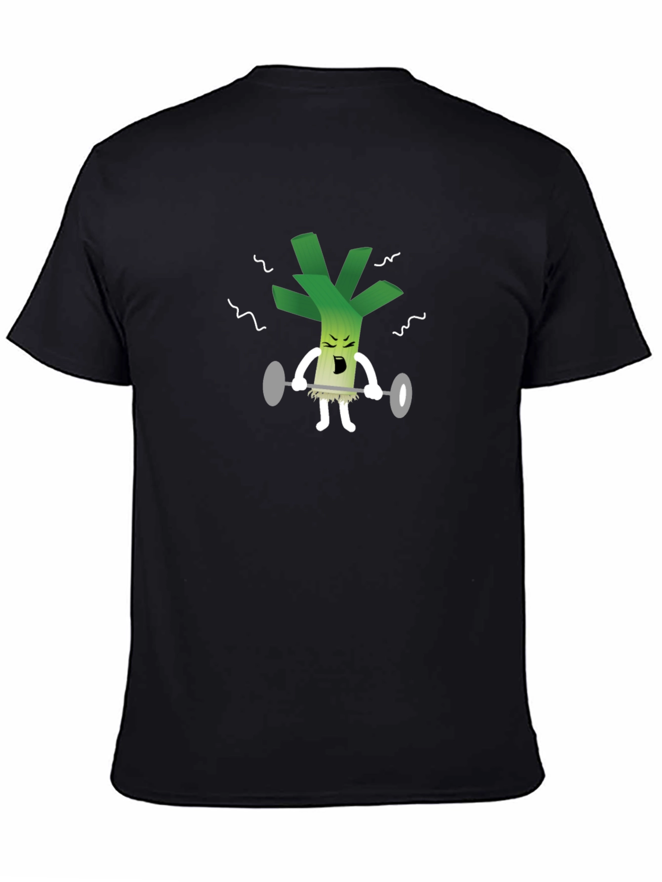Weightlifting Leek Graphic Tee - Black Cotton T-Shirt