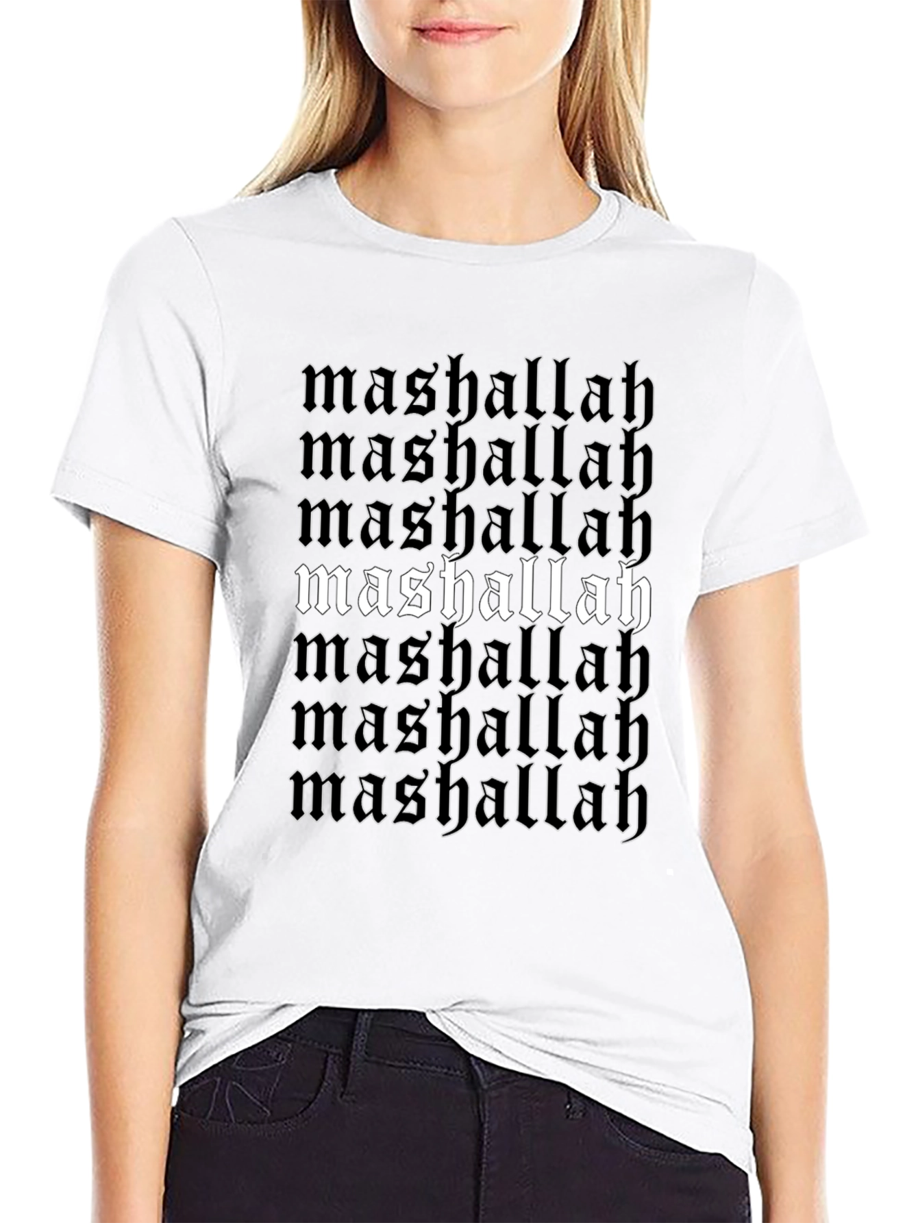 Mashallah Text Print Black T-Shirt