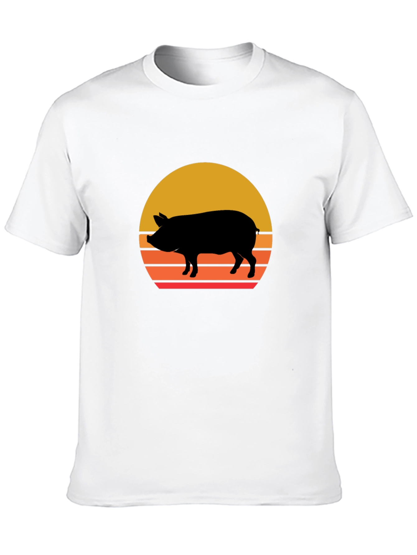Retro Pig Sunset Graphic Tee - Black Cotton T-Shirt