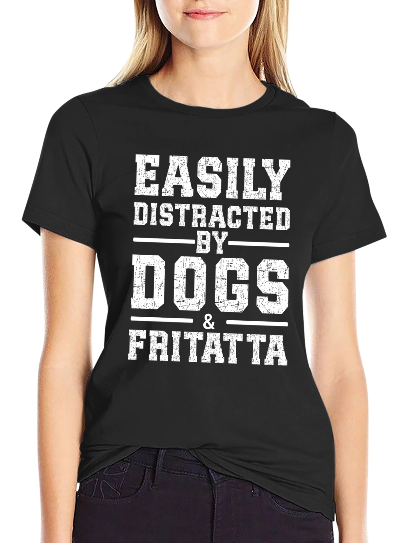 Easily Distracted By Dogs & Frittata Black T-Shirt