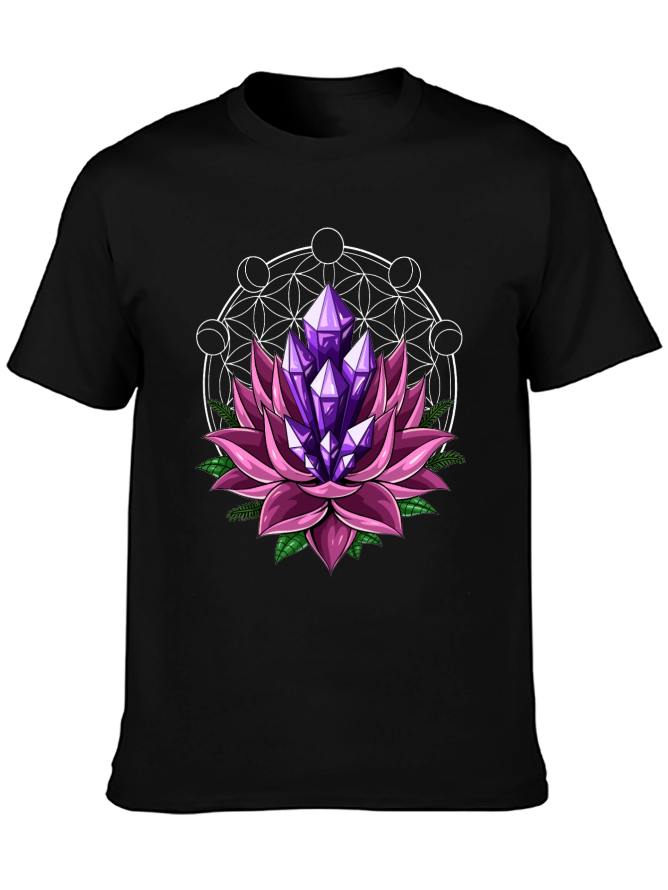 Lotus Crystal Graphic Tee - Stylish Mens Black T-Shirt
