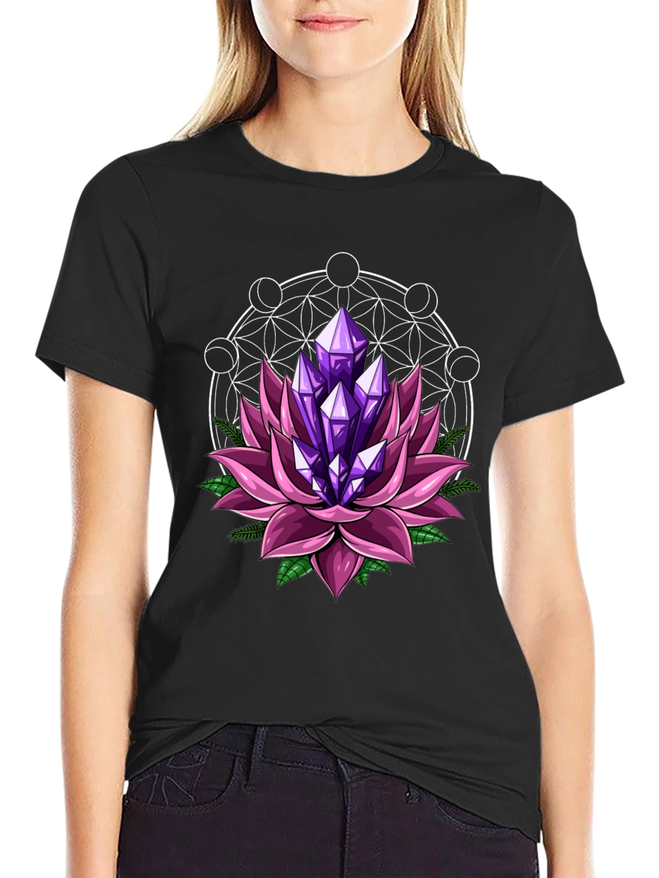 Lotus Crystal Graphic Tee - Stylish Mens Black T-Shirt