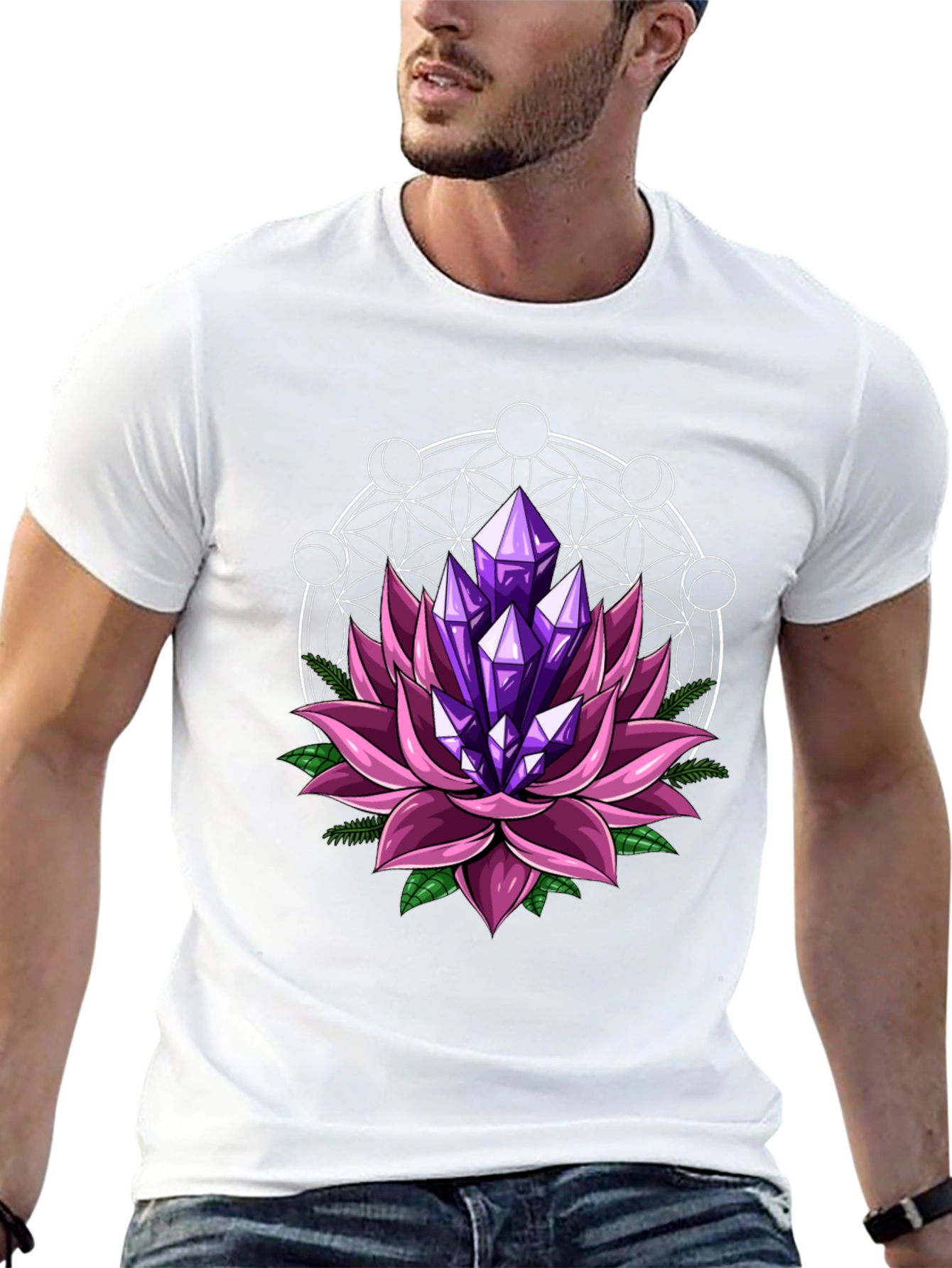 Lotus Crystal Graphic Tee - Stylish Mens Black T-Shirt
