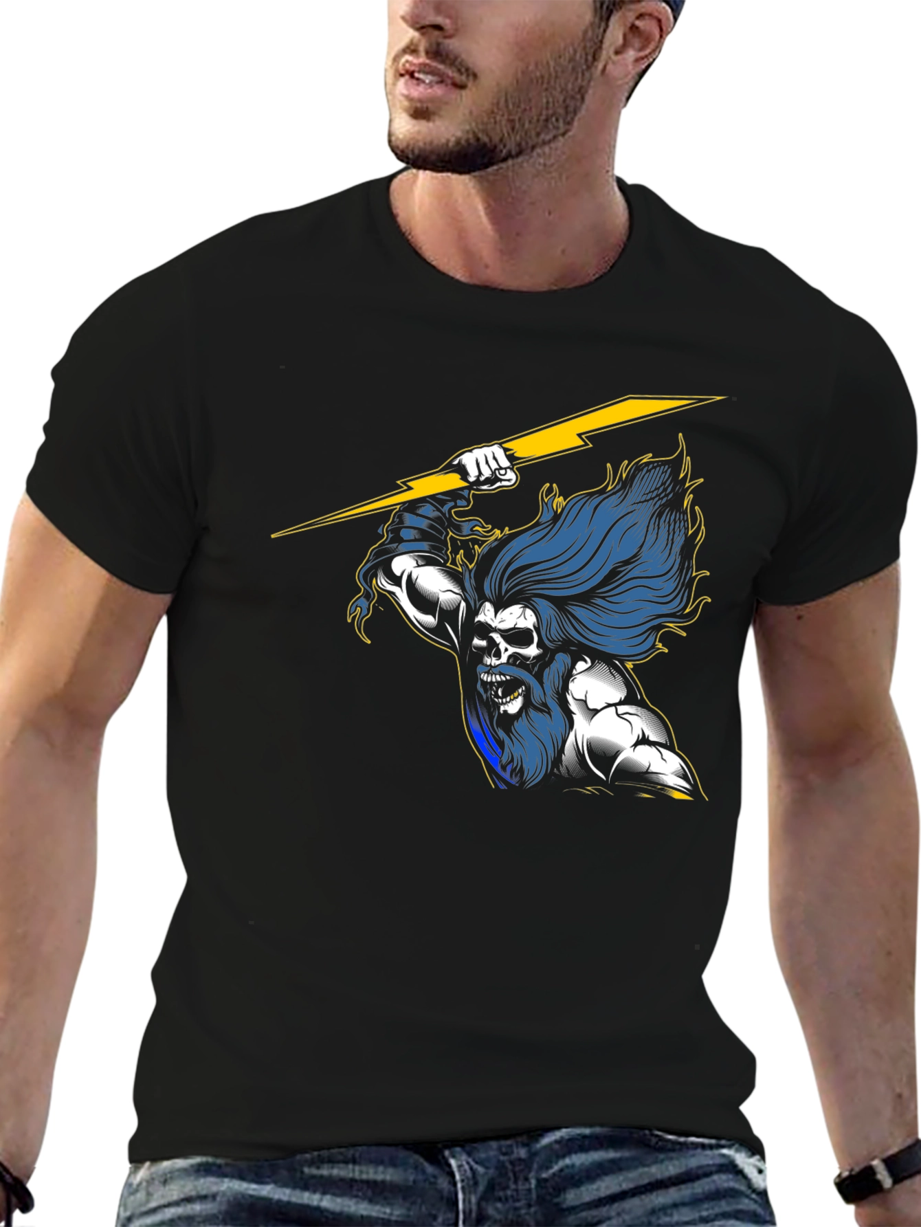 Zeus Lightning Bolt Graphic T-Shirt - Black