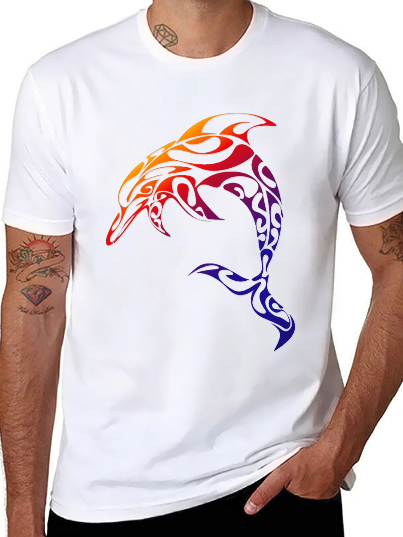 Tribal Dolphin Graphic Tee - Black