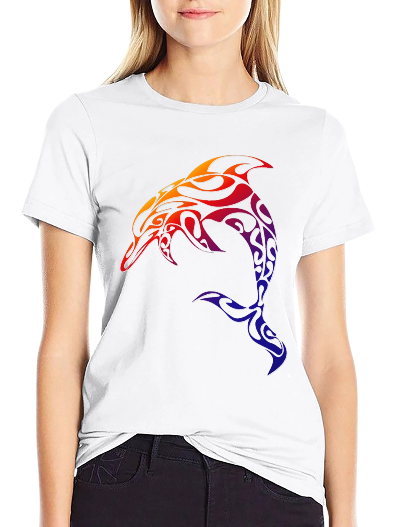Tribal Dolphin Graphic Tee - Black