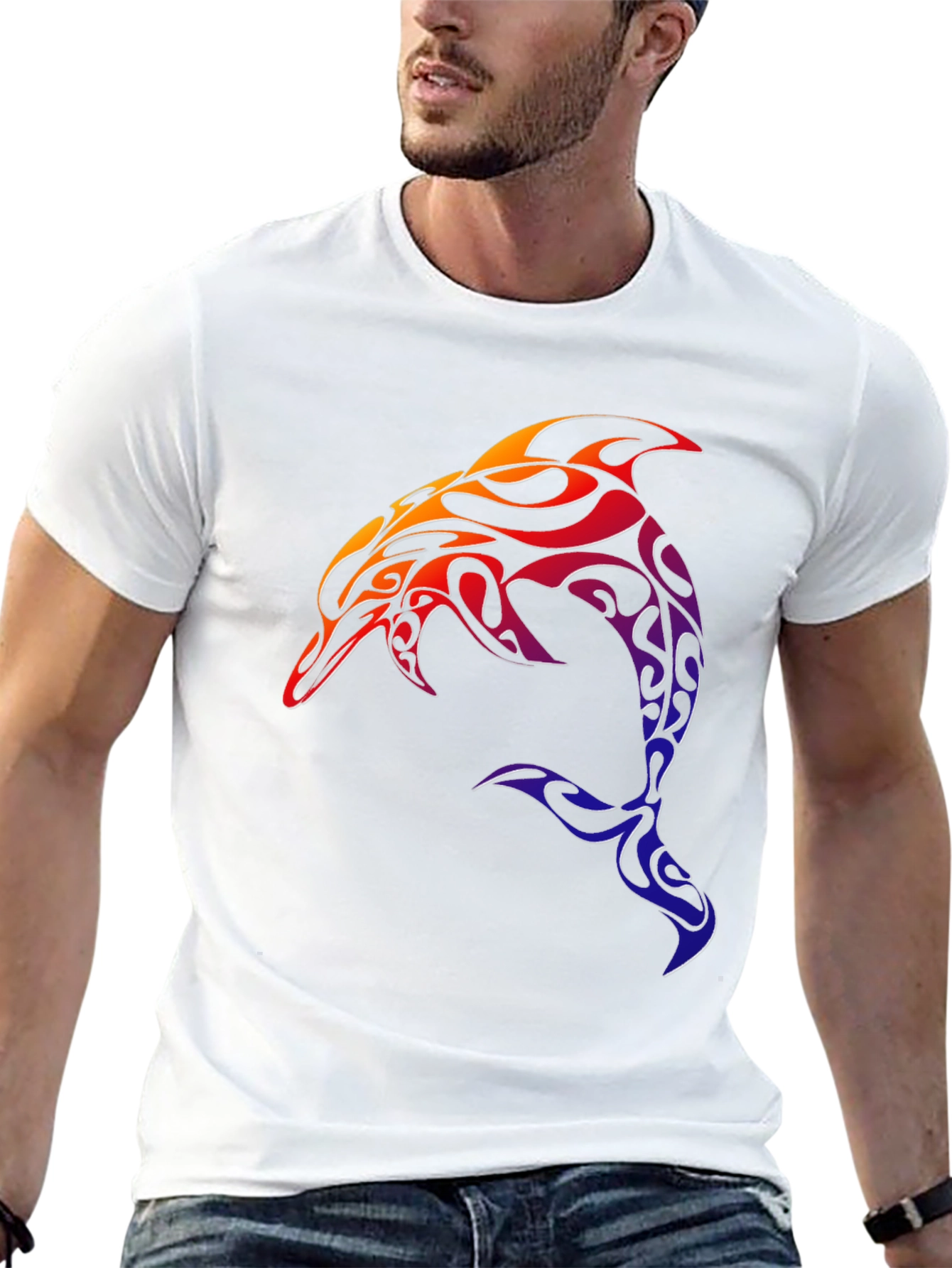 Tribal Dolphin Graphic Tee - Black