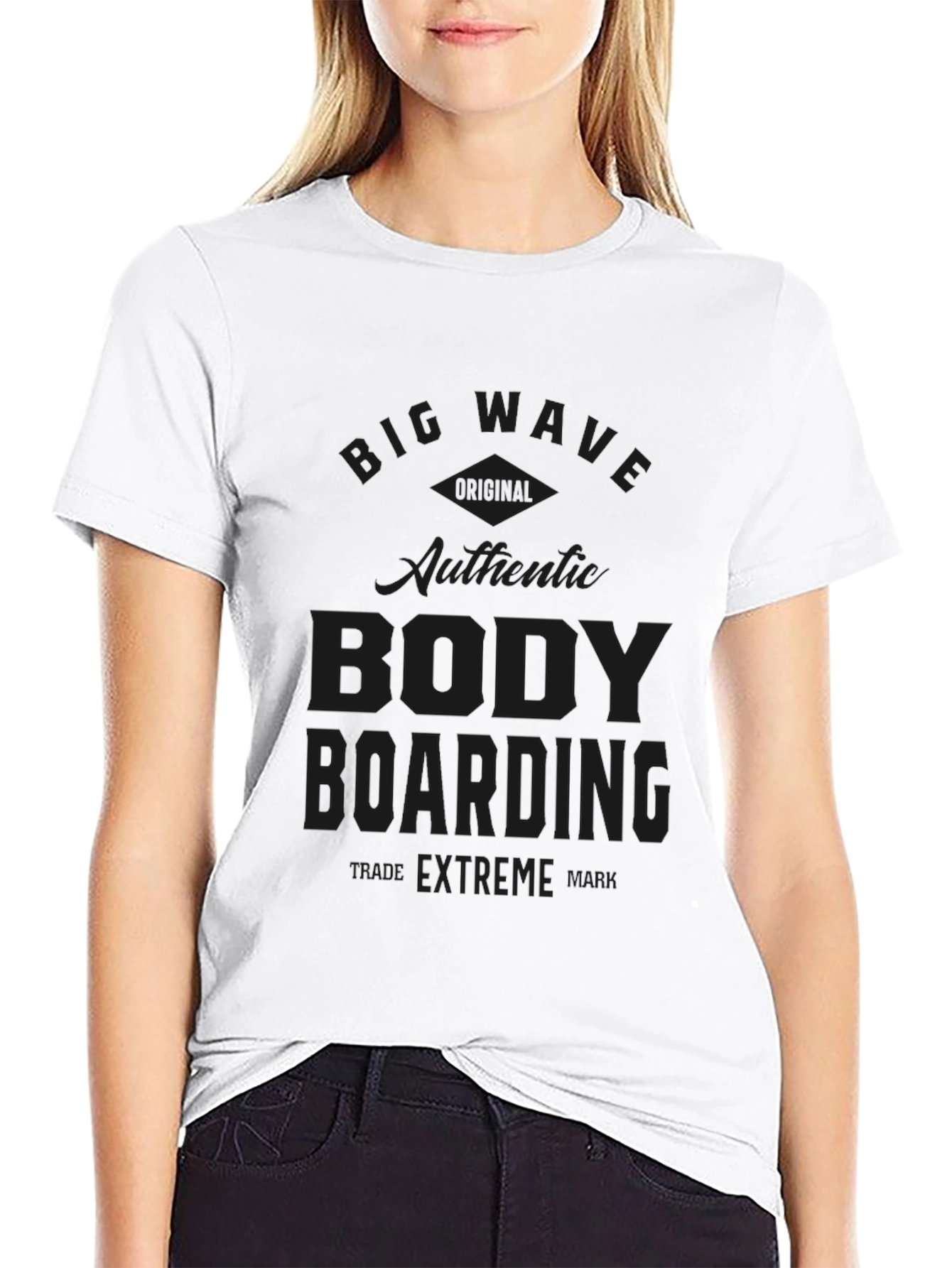 Big Wave Body Boarding Black T-Shirt