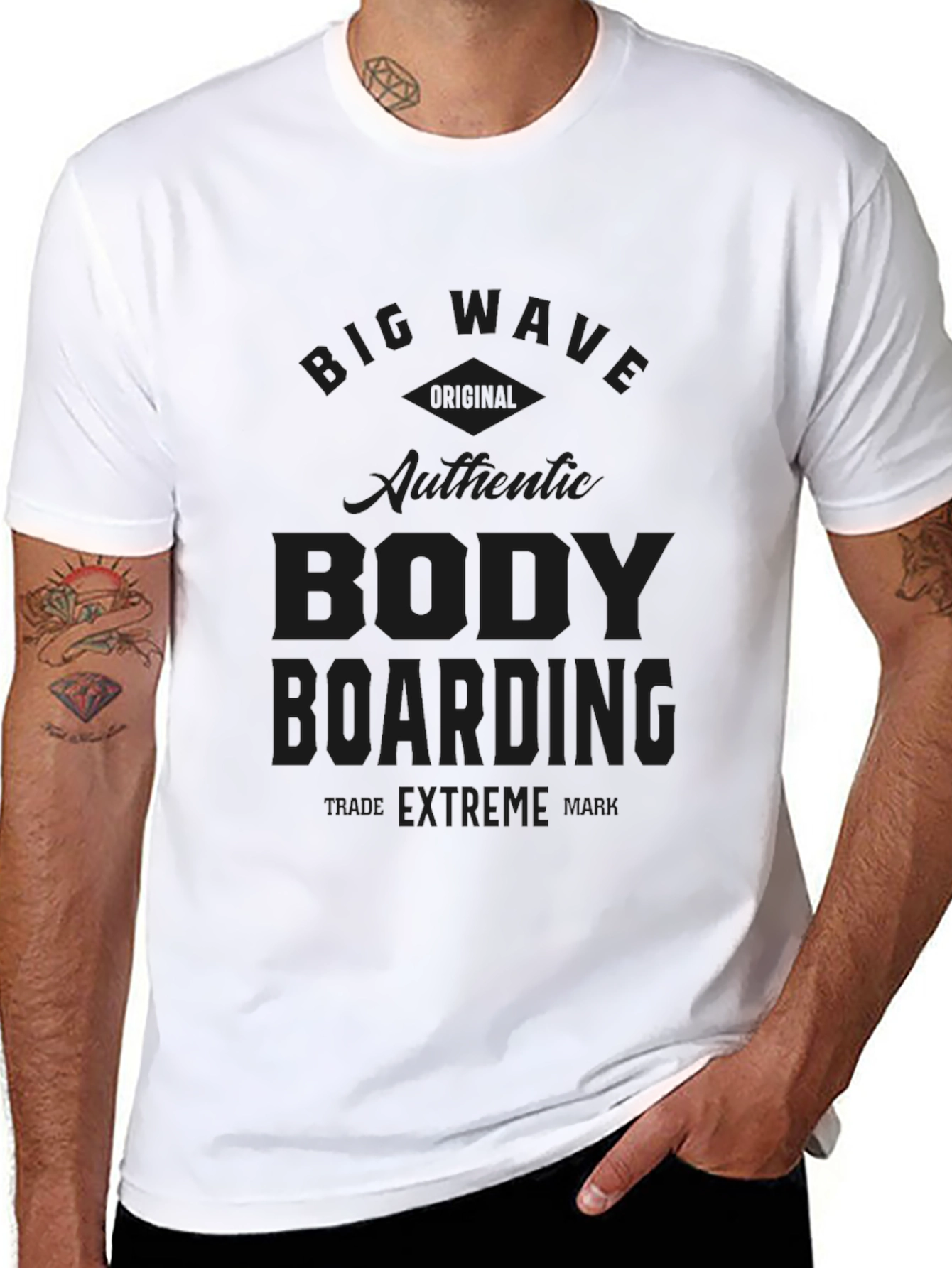 Big Wave Body Boarding Black T-Shirt