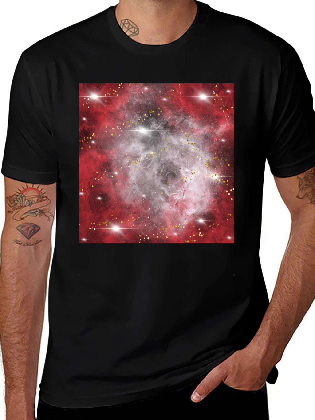 Galaxy Nebula Print Black T-Shirt