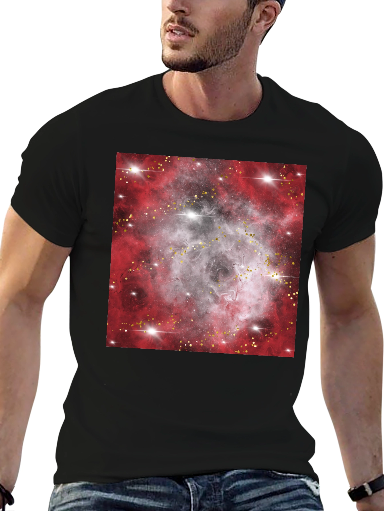 Galaxy Nebula Print Black T-Shirt