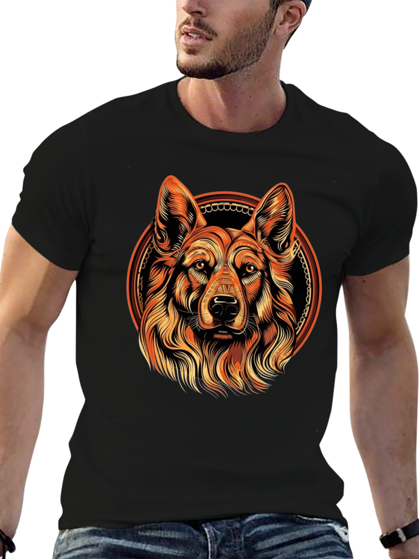 Dog Portrait Graphic Tee - Black