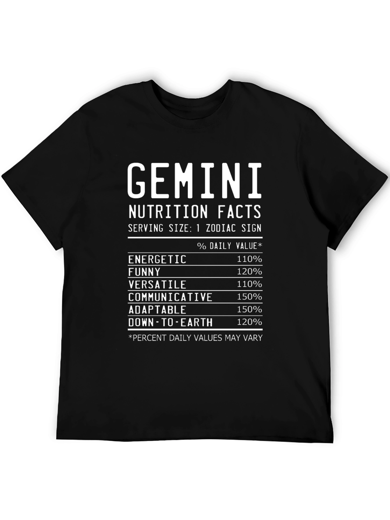 Gemini Nutrition Facts Black Graphic T-Shirt