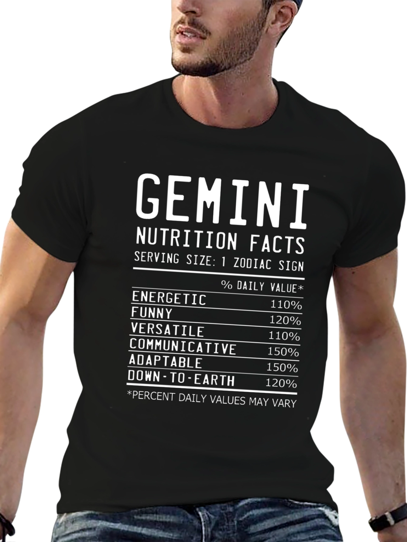 Gemini Nutrition Facts Black Graphic T-Shirt