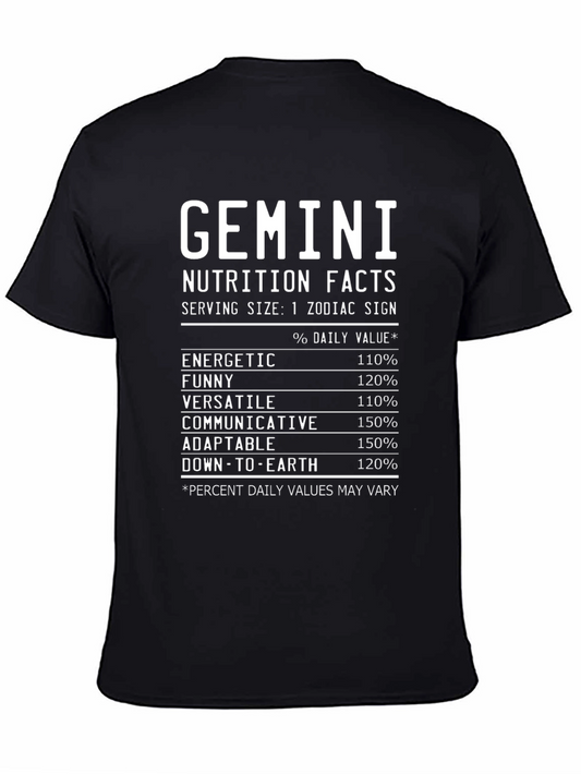 Gemini Nutrition Facts Black Graphic T-Shirt