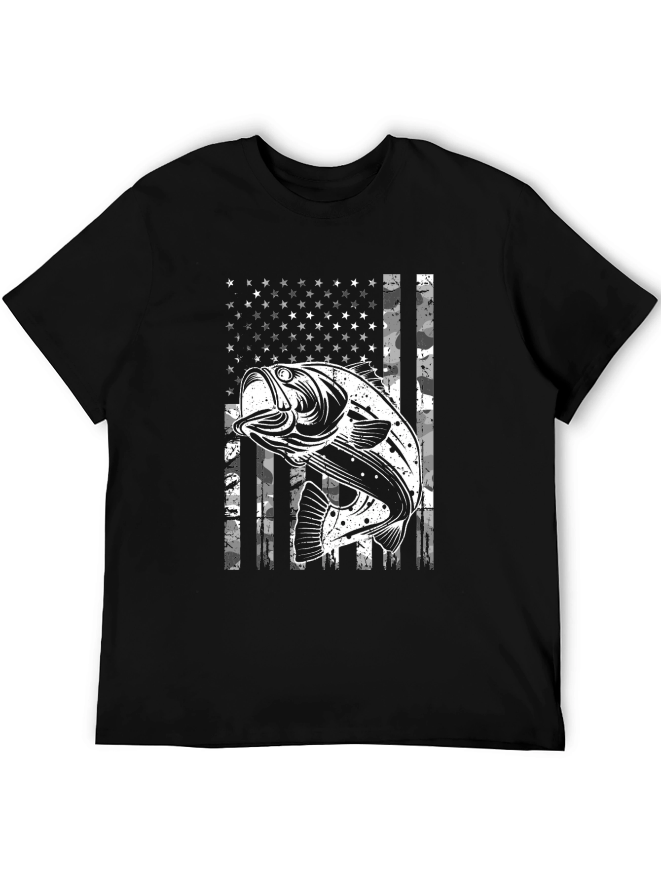 Bass Fishing USA Flag Graphic T-Shirt