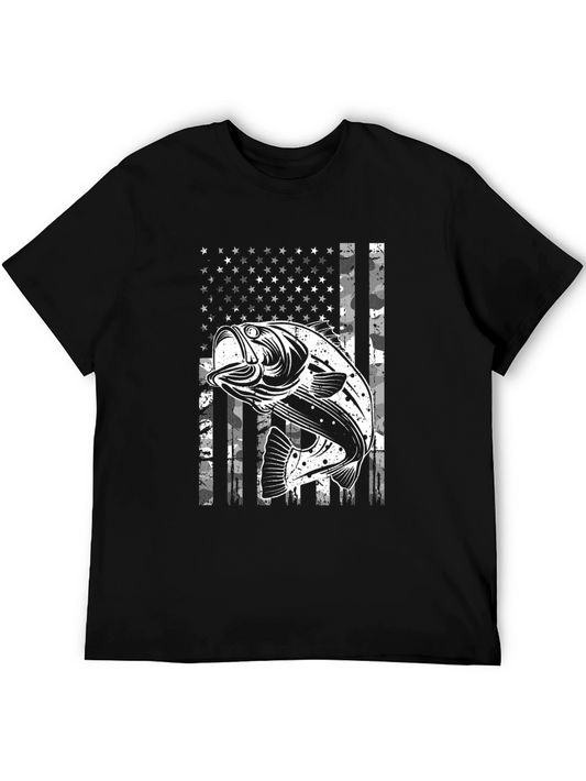 Bass Fishing USA Flag Graphic T-Shirt