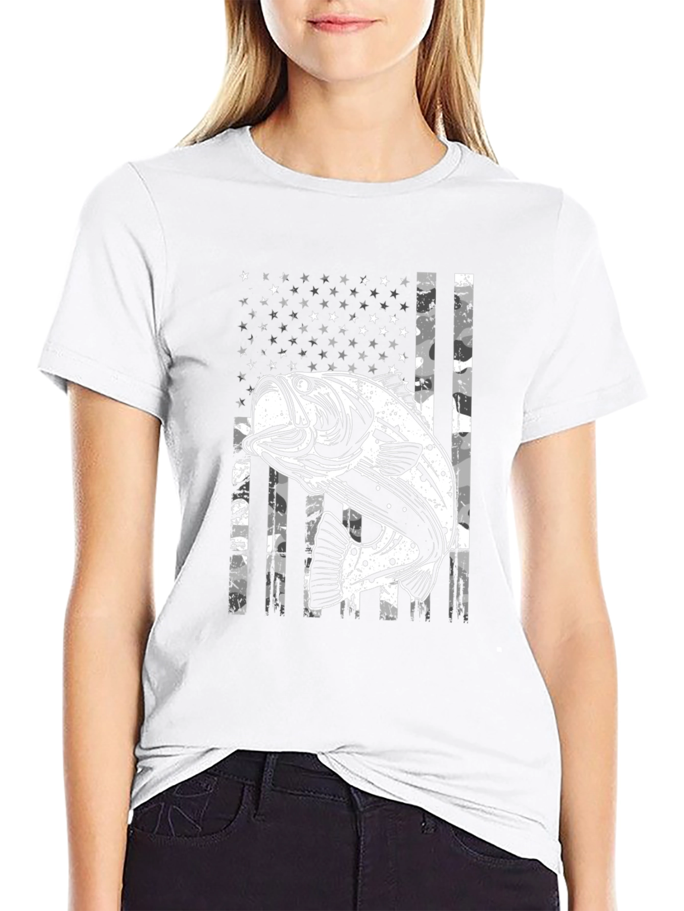 Bass Fishing USA Flag Graphic T-Shirt