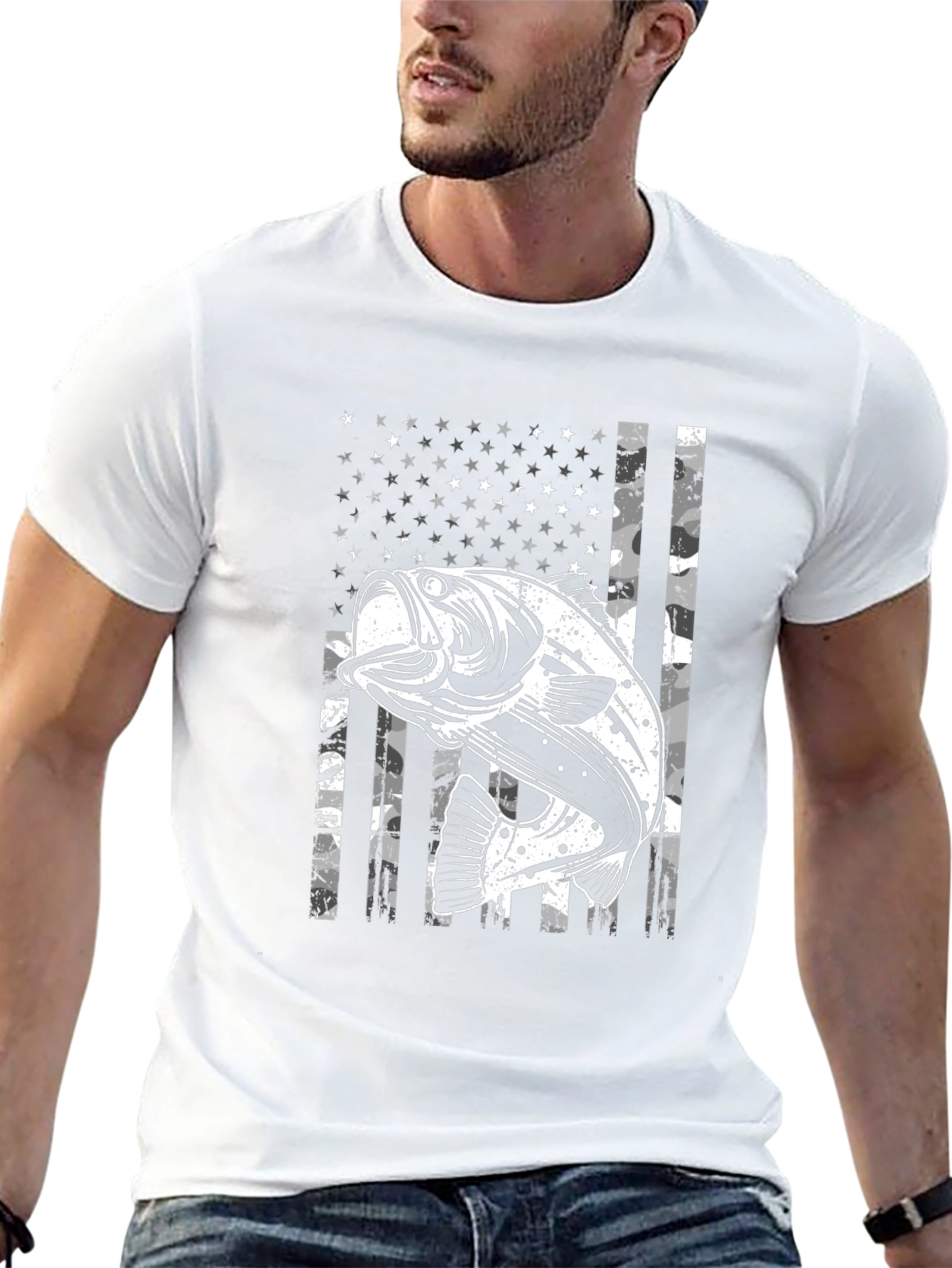Bass Fishing USA Flag Graphic T-Shirt