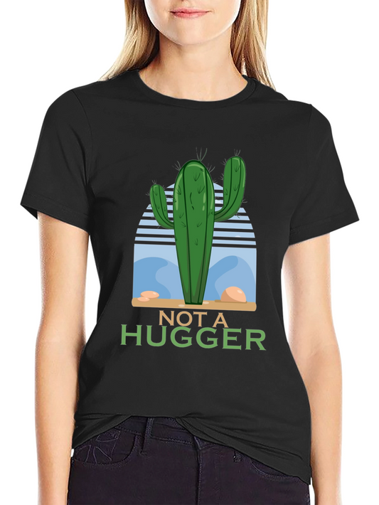 Not a Hugger Cactus Graphic Tee - Black Cotton T-Shirt