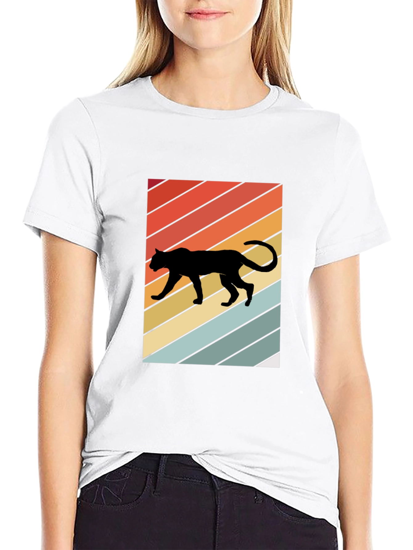 Retro Panther T-Shirt: Black Crew Neck Tee