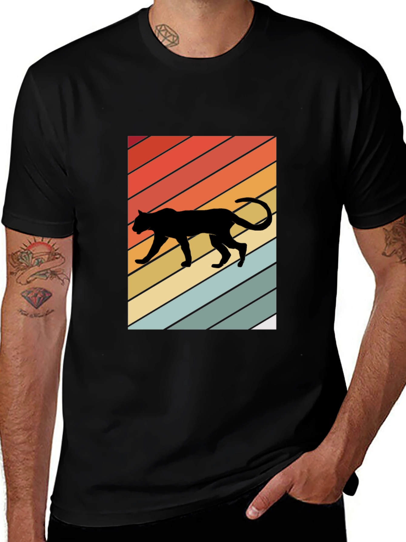Retro Panther T-Shirt: Black Crew Neck Tee