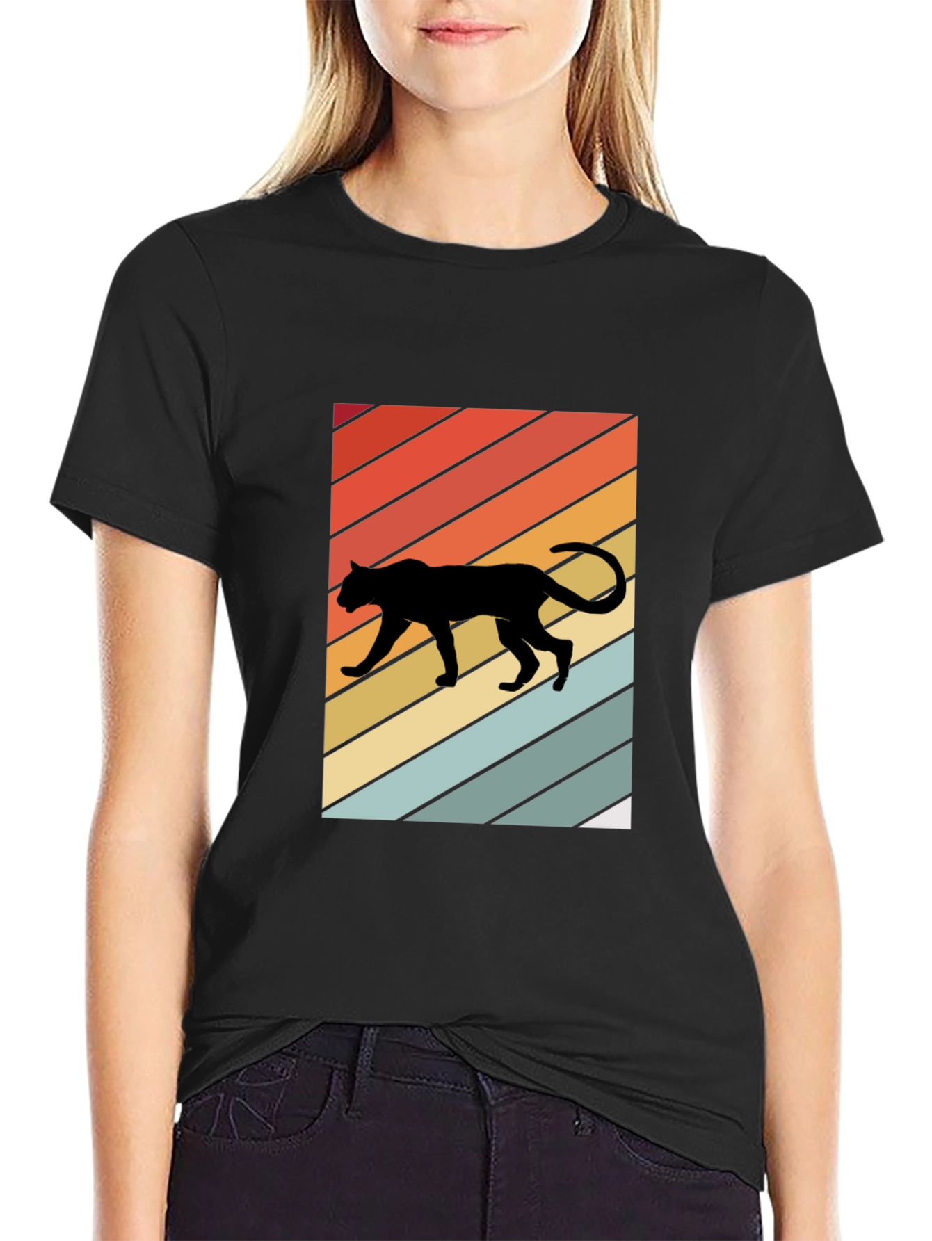 Retro Panther T-Shirt: Black Crew Neck Tee