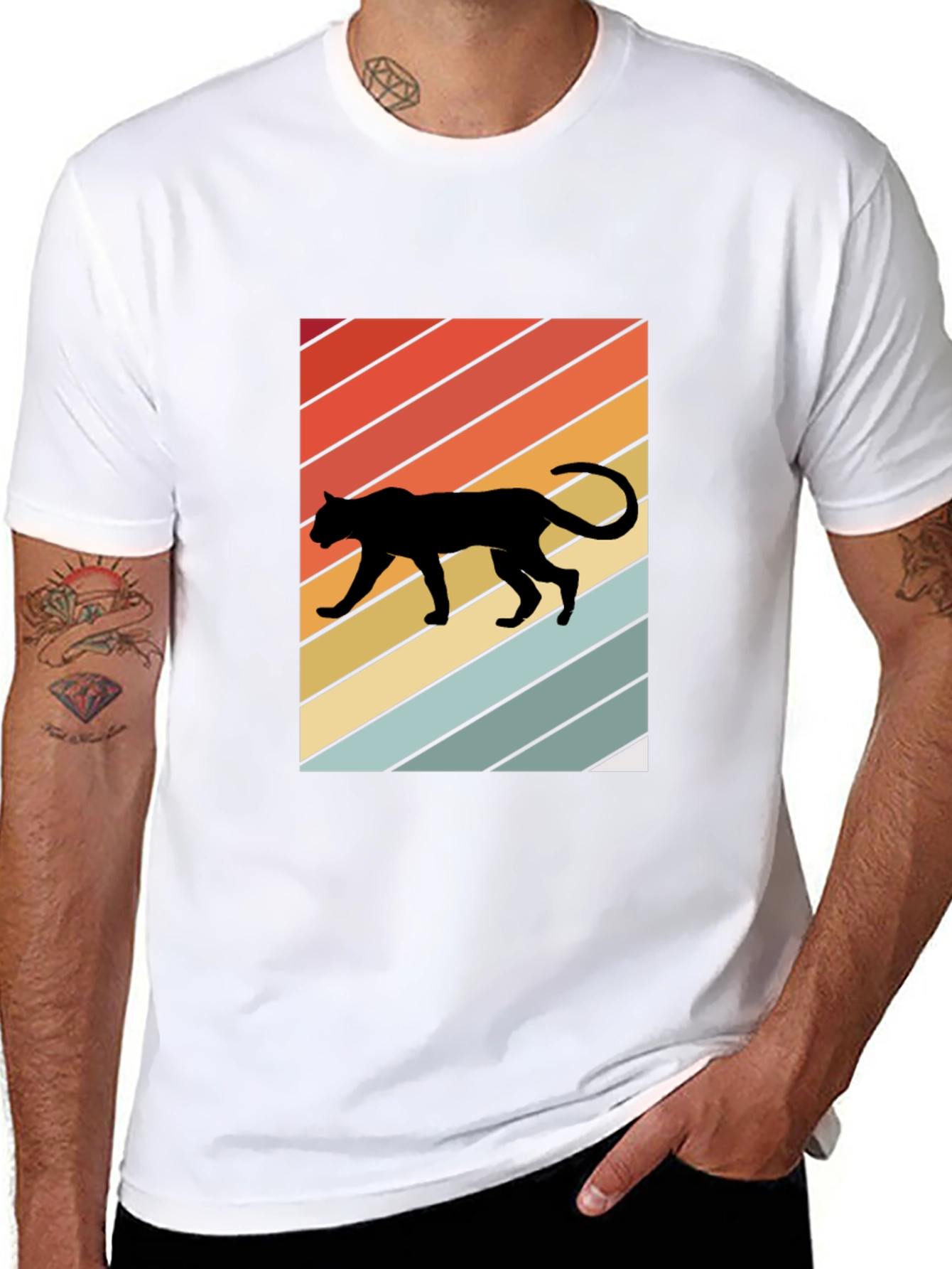 Retro Panther T-Shirt: Black Crew Neck Tee