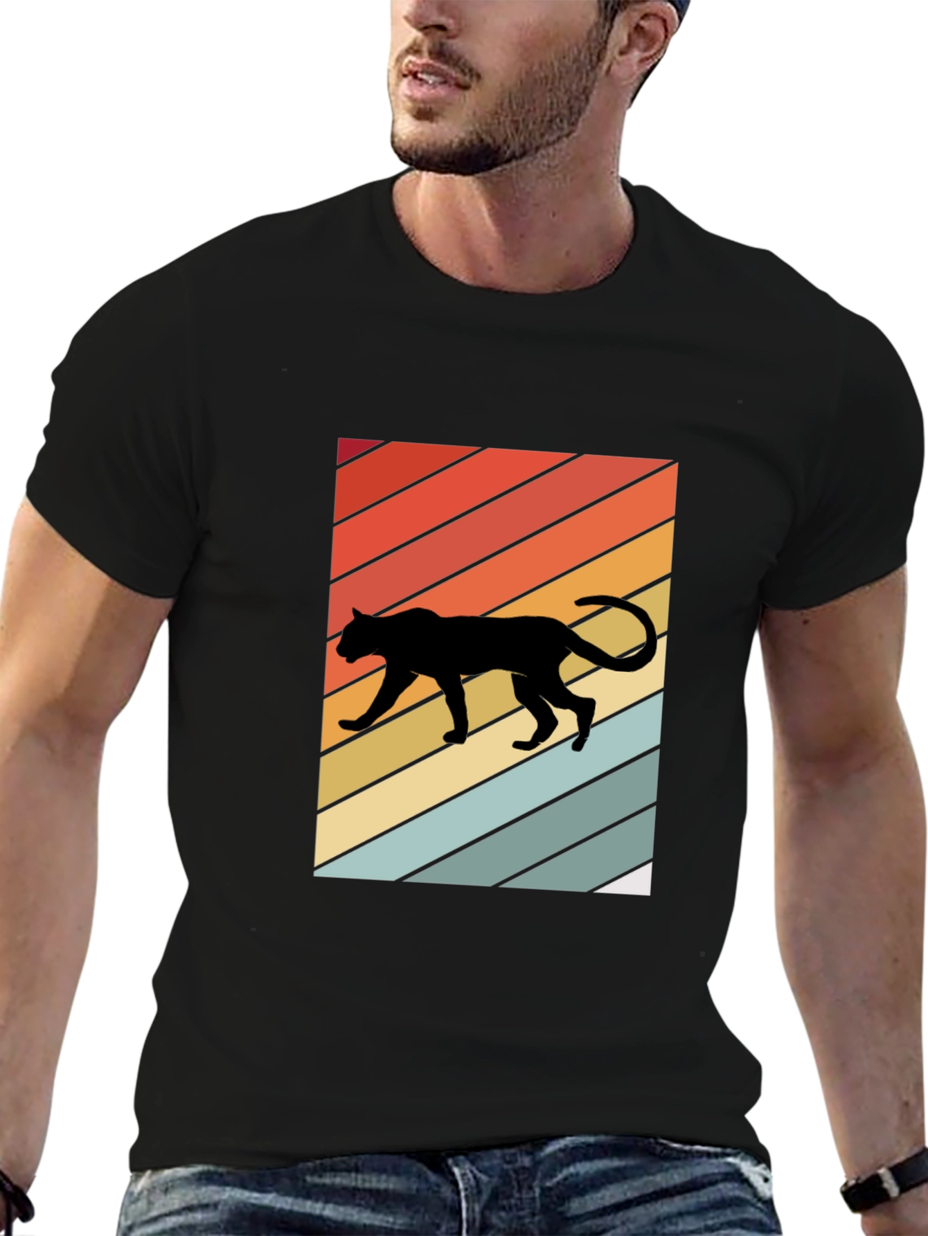 Retro Panther T-Shirt: Black Crew Neck Tee