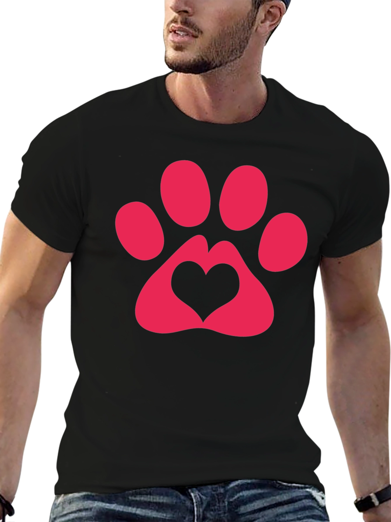 Heart Paw Print Graphic Tee - Black T-Shirt