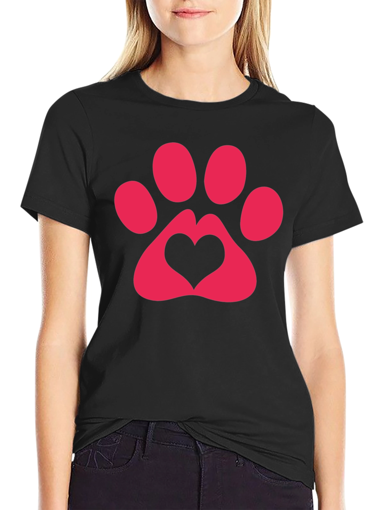 Heart Paw Print Graphic Tee - Black T-Shirt