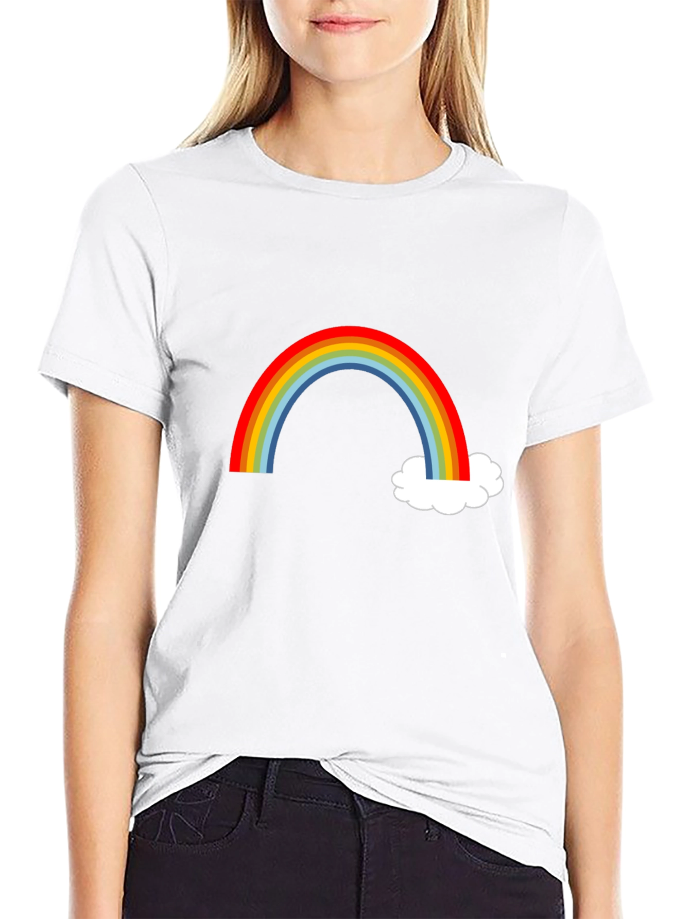 Rainbow & Cloud Graphic T-Shirt - Fun Casual Wear