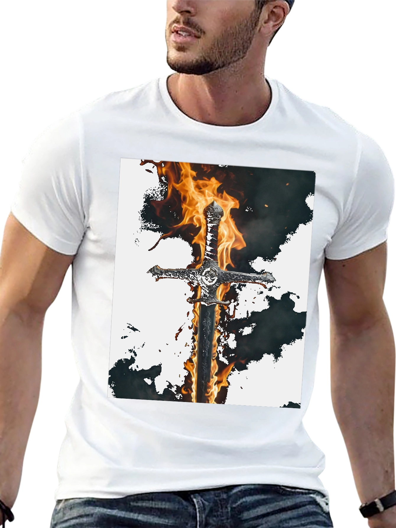 Fiery Sword Graphic Tee - Black
