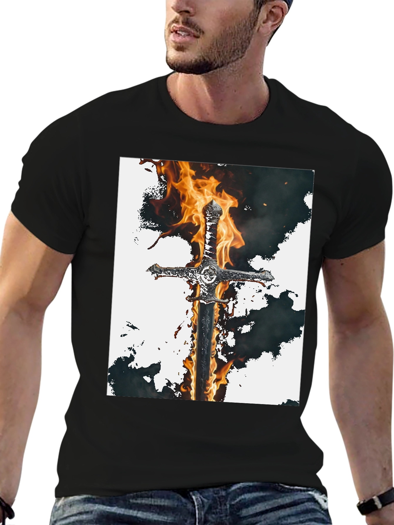 Fiery Sword Graphic Tee - Black