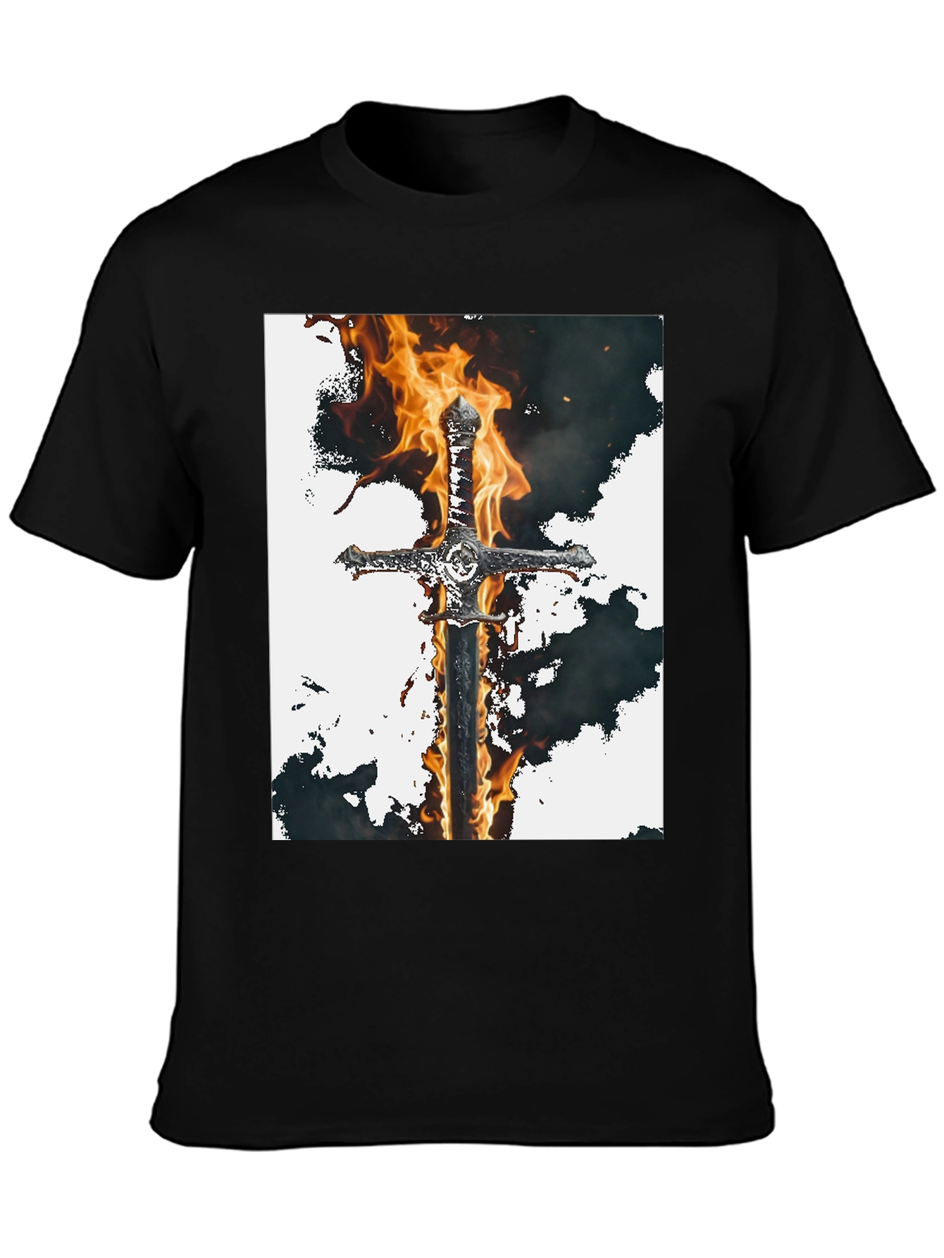 Fiery Sword Graphic Tee - Black