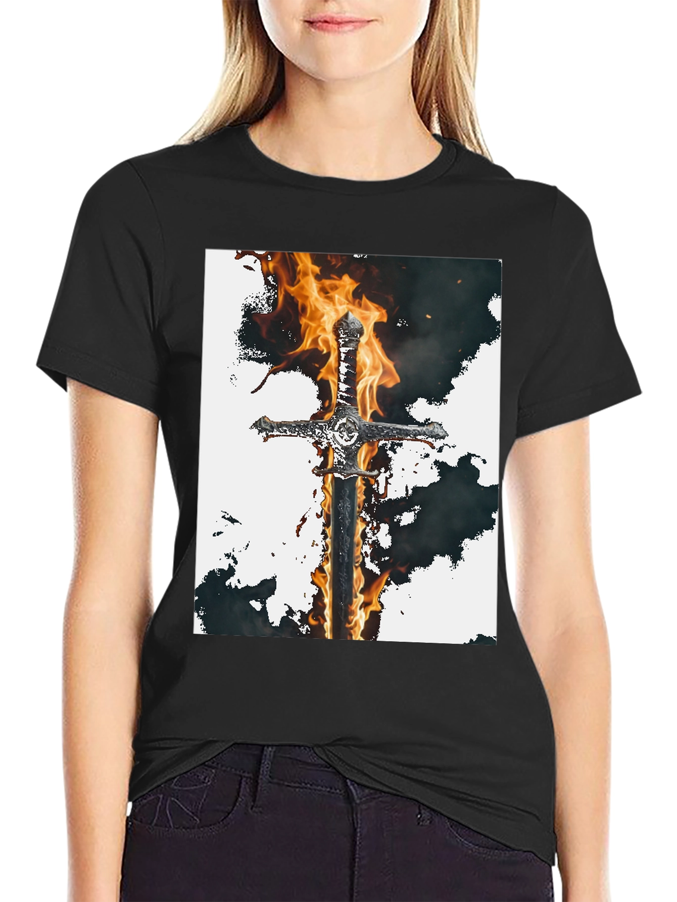 Fiery Sword Graphic Tee - Black