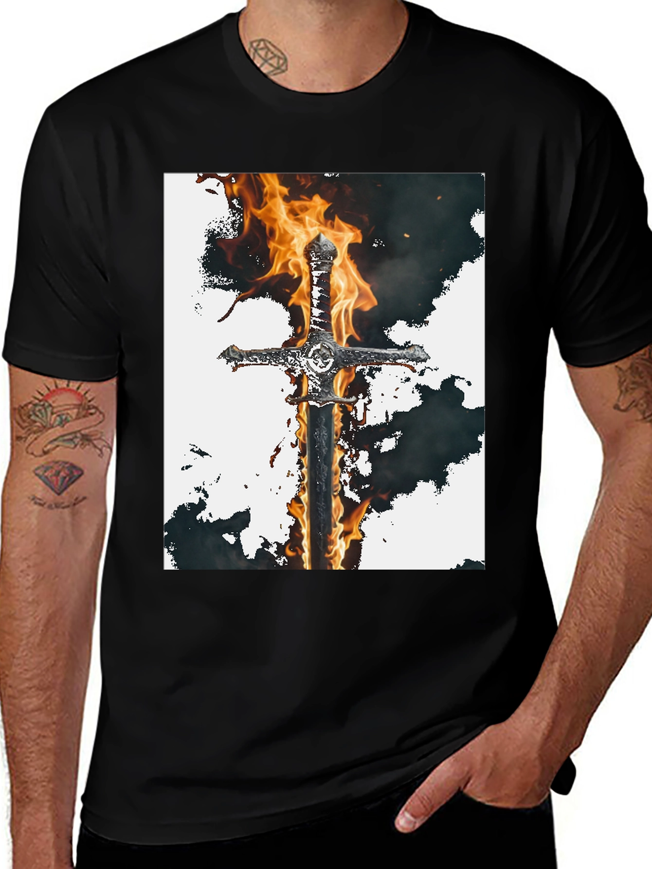 Fiery Sword Graphic Tee - Black