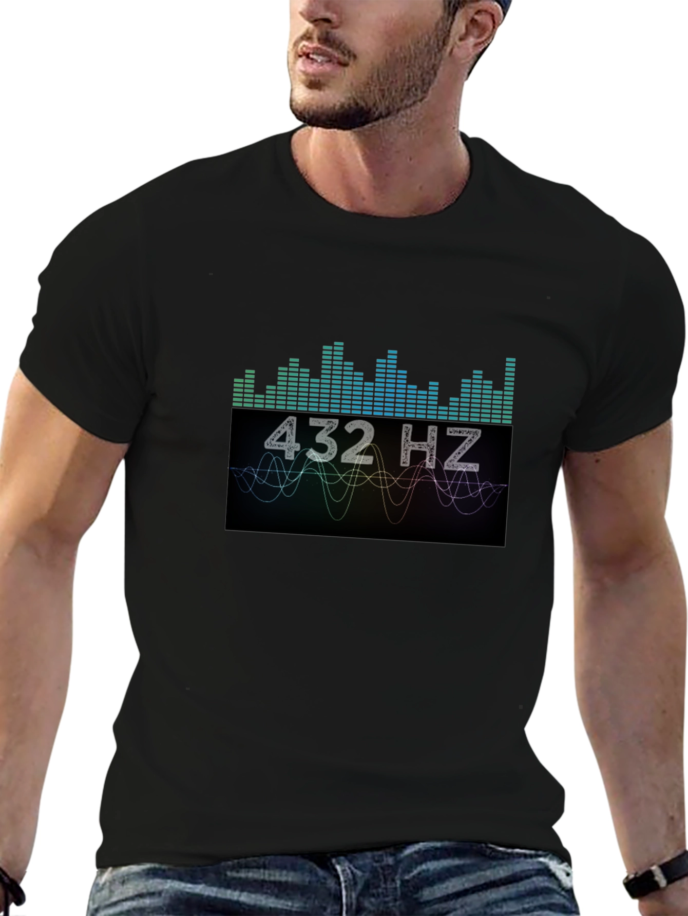 432 Hz Sound Wave Graphic Black T-Shirt