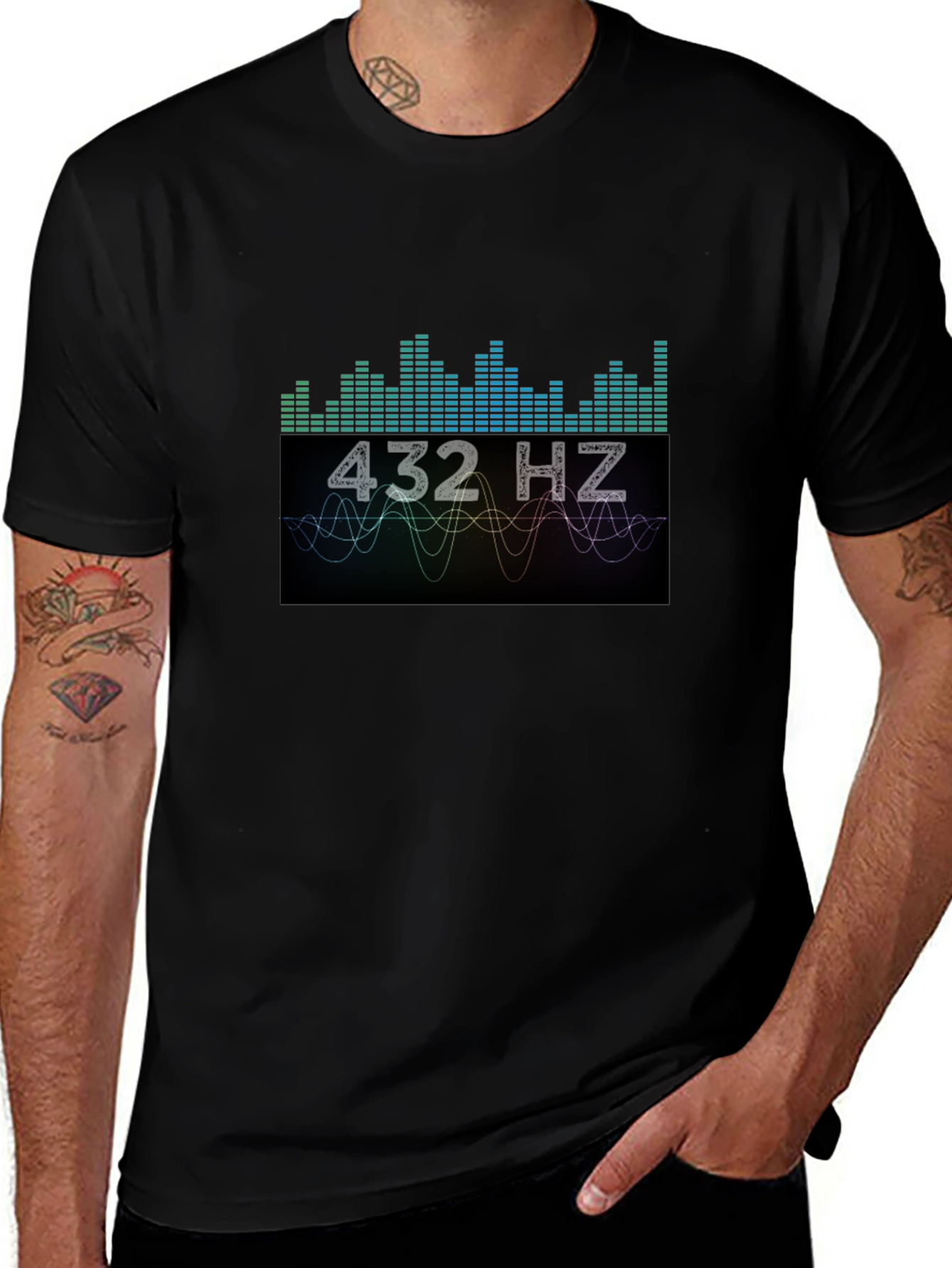 432 Hz Sound Wave Graphic Black T-Shirt
