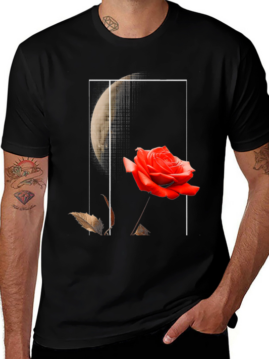 Rose & Moon Graphic Tee - Stylish Cotton Comfort