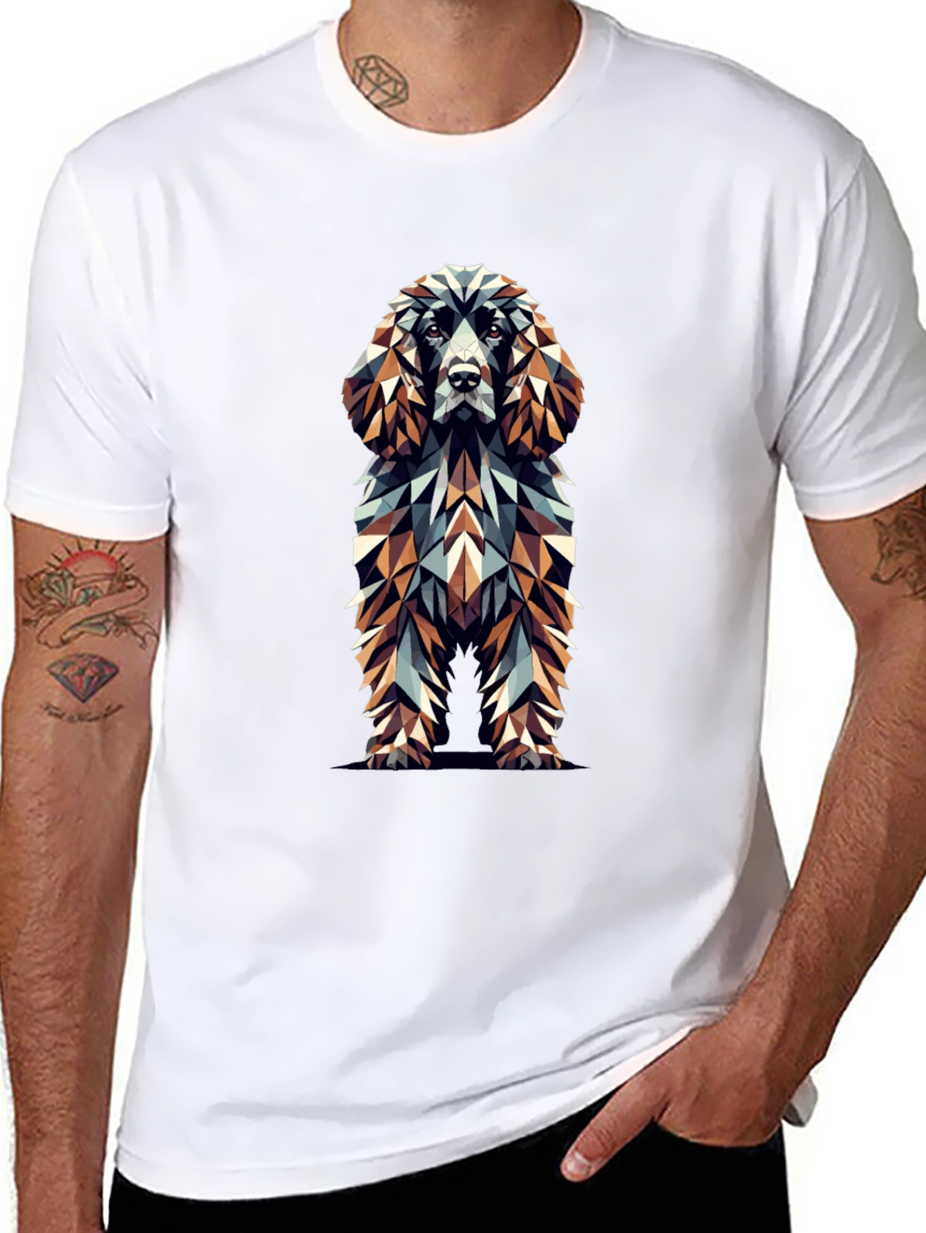 Geometric Dog Graphic Black T-Shirt