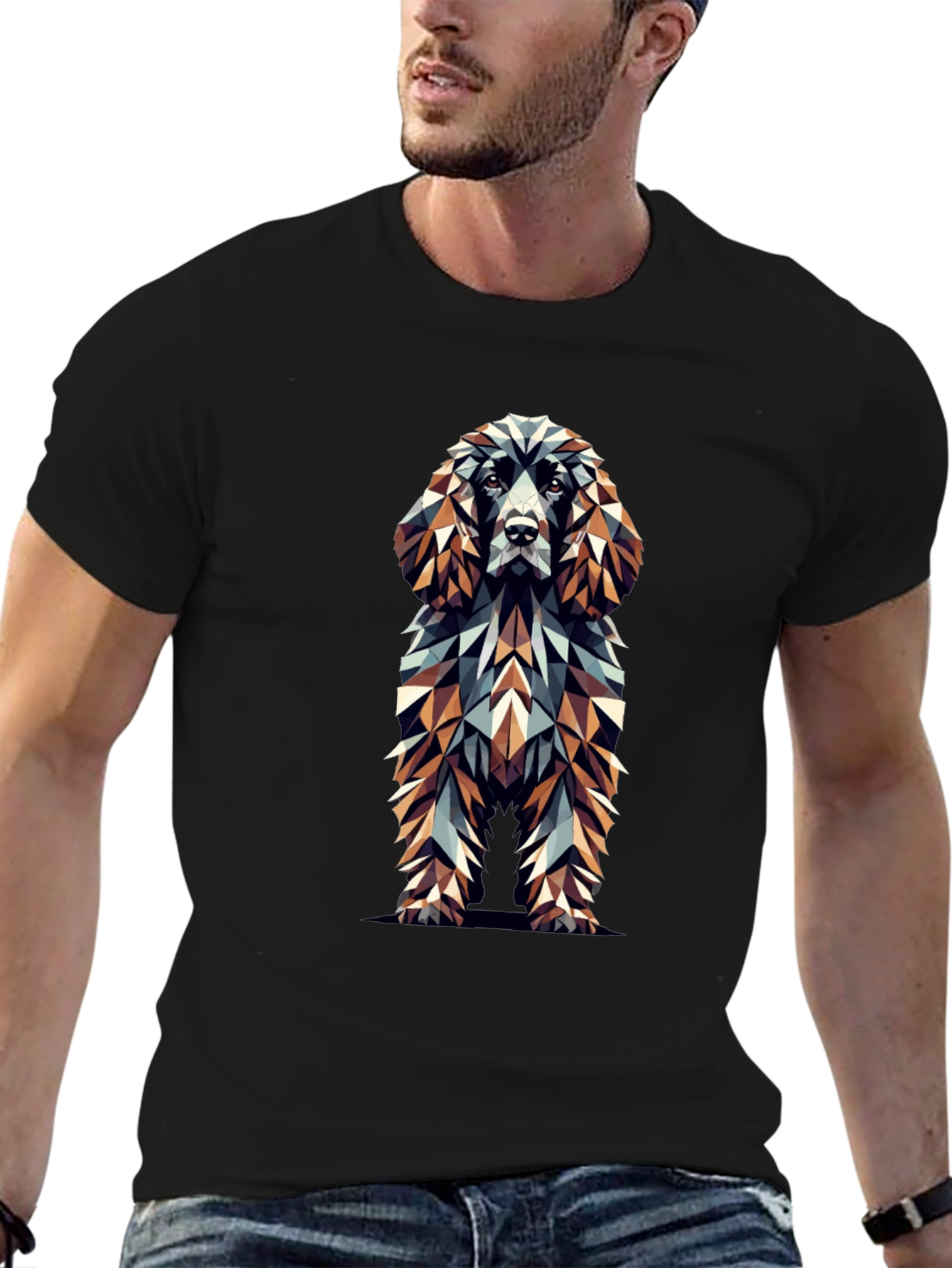 Geometric Dog Graphic Black T-Shirt