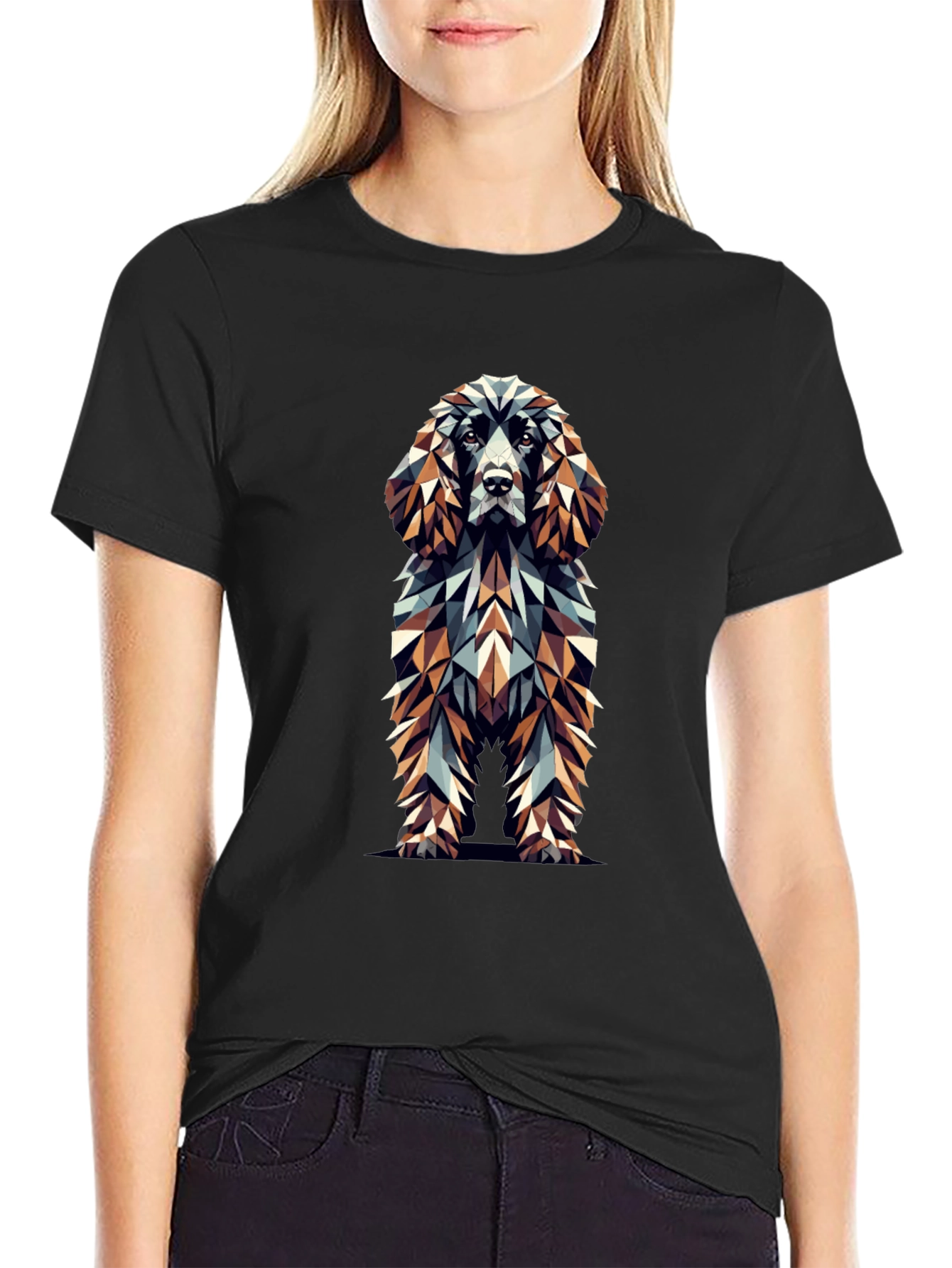 Geometric Dog Graphic Black T-Shirt