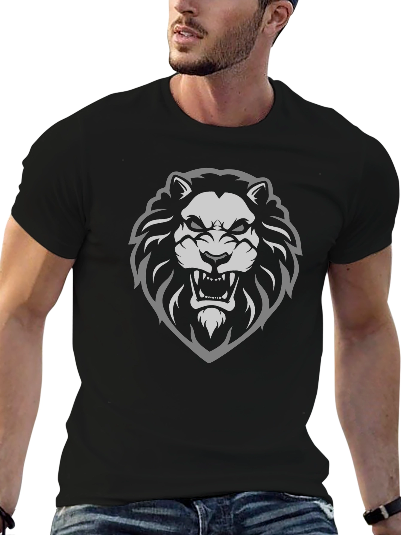 Lion Graphic Print Black T-Shirt
