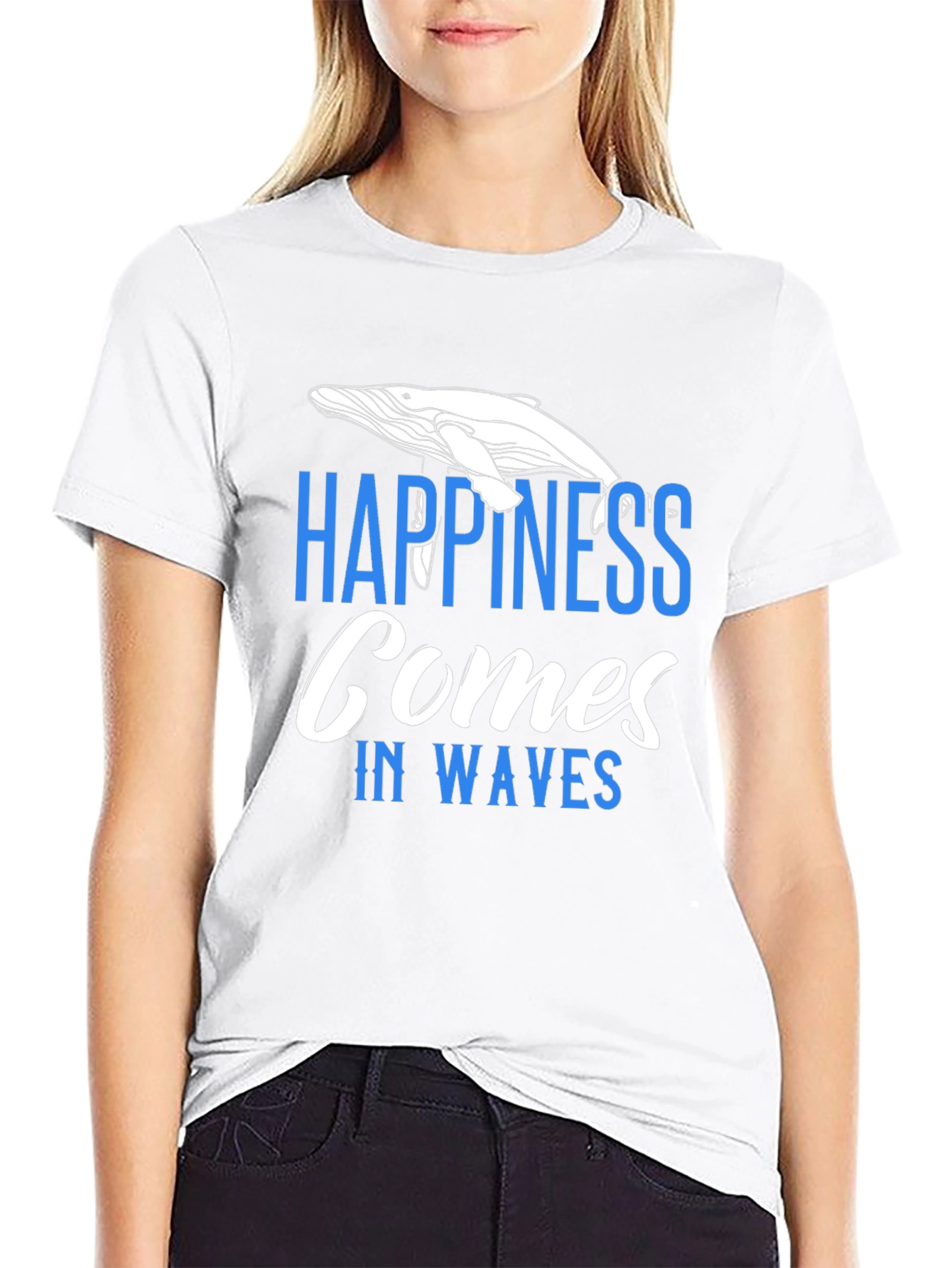 Happiness Comes In Waves T-Shirt - Whale Graphic Tee