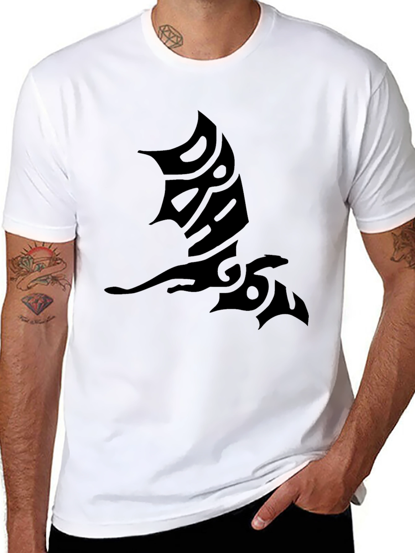 Dragon Tattoo Graphic Print Black Mens T-Shirt