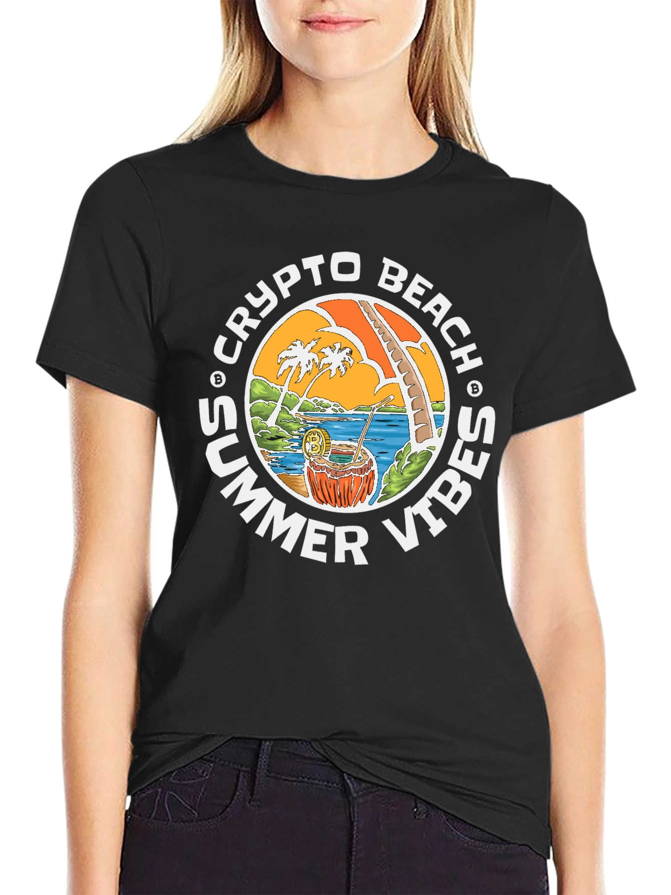 Crypto Beach Summer Vibes T-Shirt - Black